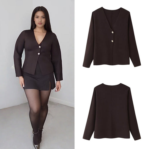 Ladies elegant knitted vest with V-neck and buttons Amarae