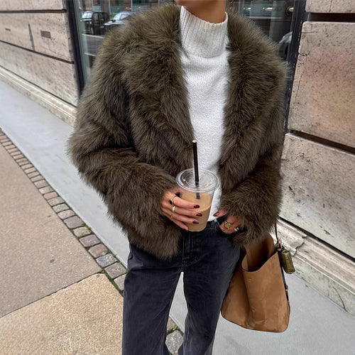 Women's Boxy Faux Fur Jacket with Voluminous Shawl Collar and Soft Teddy Texture Amarae