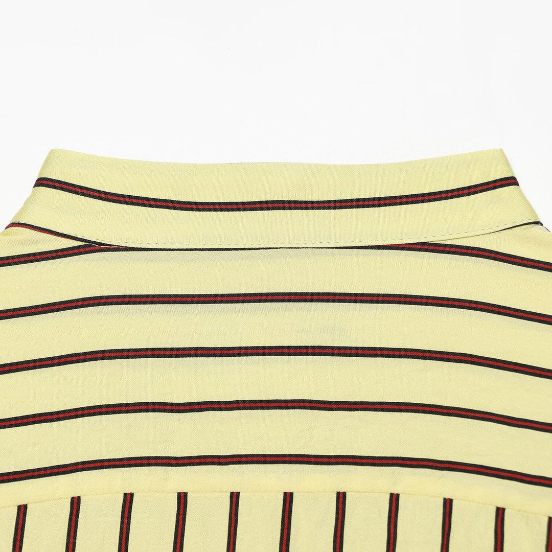 Women's Striped Oversized Blouse with Stand Collar and Chest Pocket Amarae