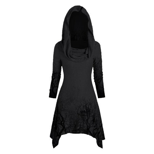 Hooded dress for women with graphic tree design Lune London