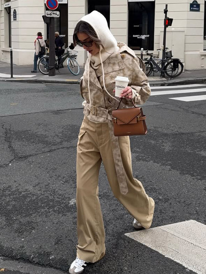 Fashionable women's trench coat with belt and hood Lune London