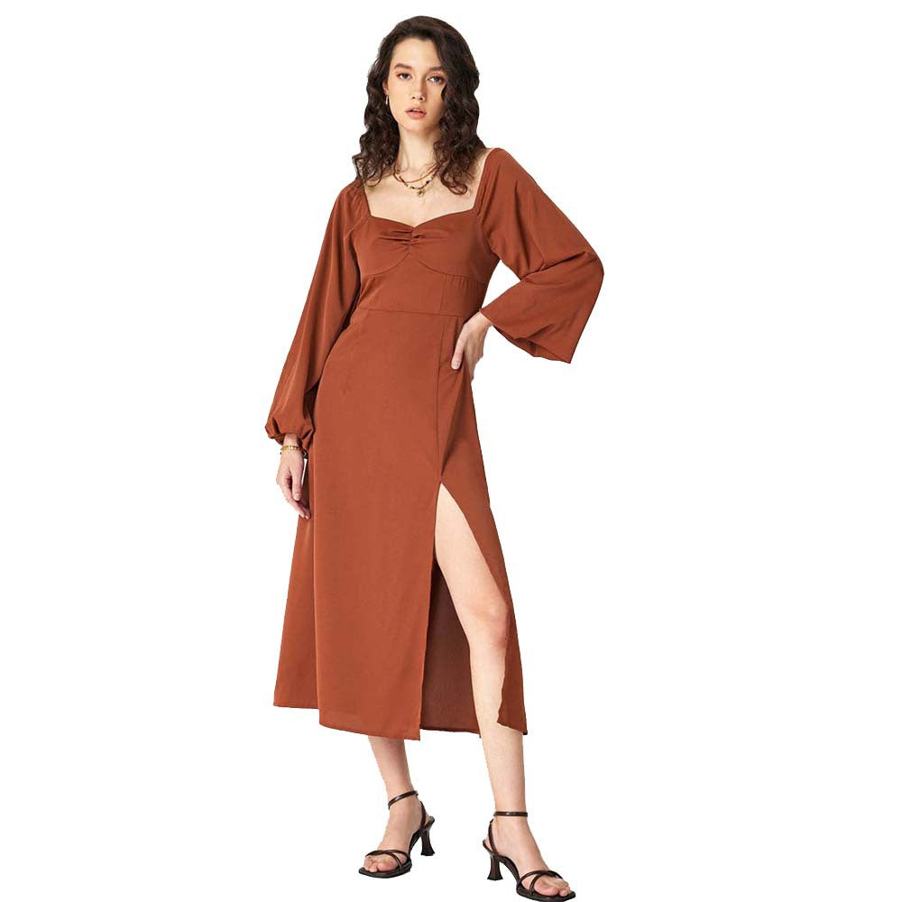 Robe midi pour femmes avec des manches bouffantes raffinées et une haute fente Chic & Stil