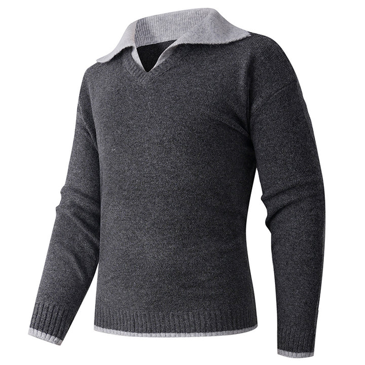 Men's V-neck sweater with shirt collar and fine structure Lune London