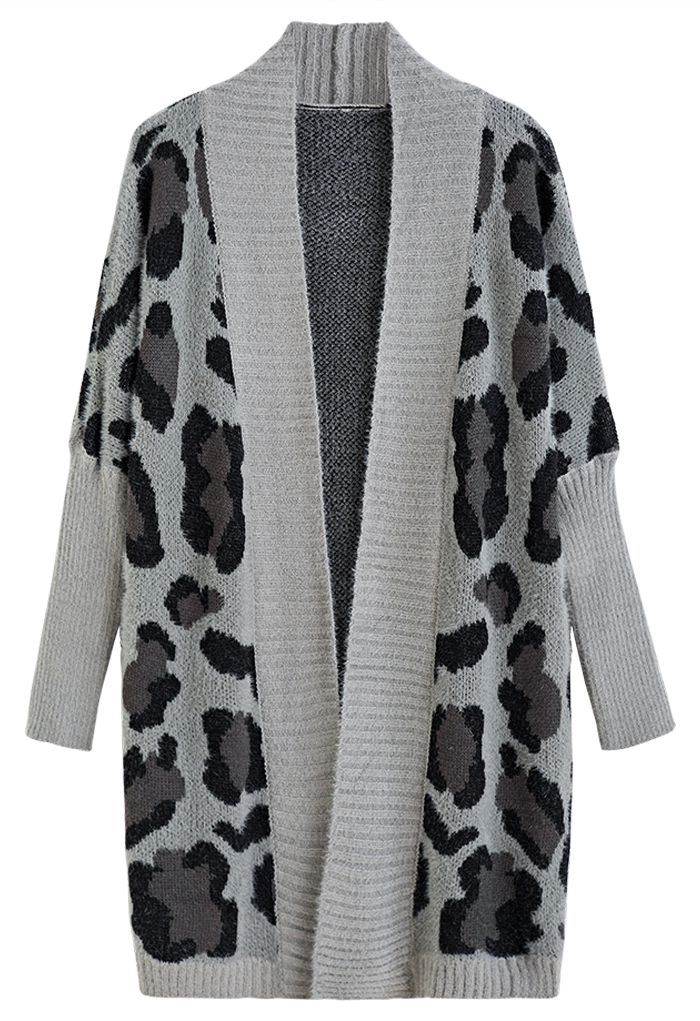 Ladies lightweight knitted cardigan with a modern leopard pattern and an open front Lune London
