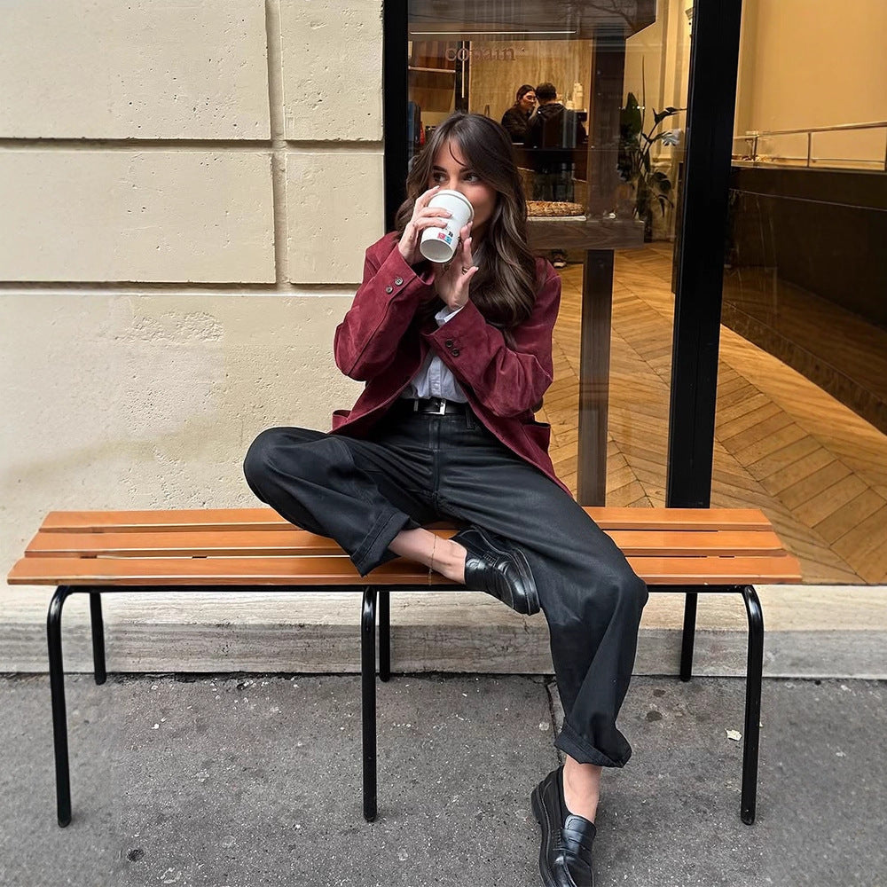 Women's suede blazer with a casual cropped fit and shirt collar Amarae
