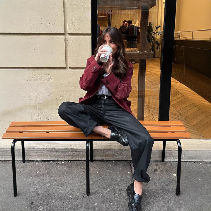 Women's suede blazer with a casual cropped fit and shirt collar Amarae