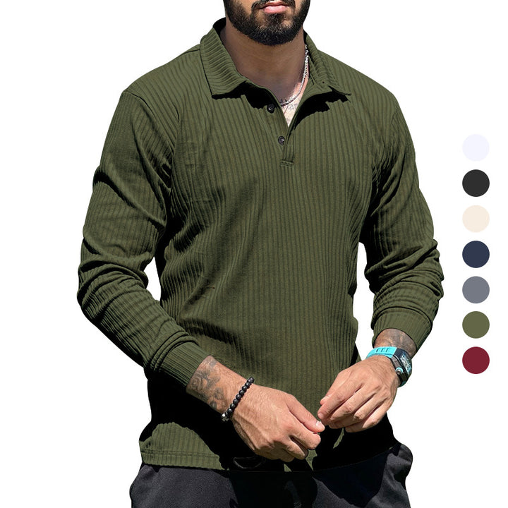 Long knit pullover for men with structured design and button placket Lune London