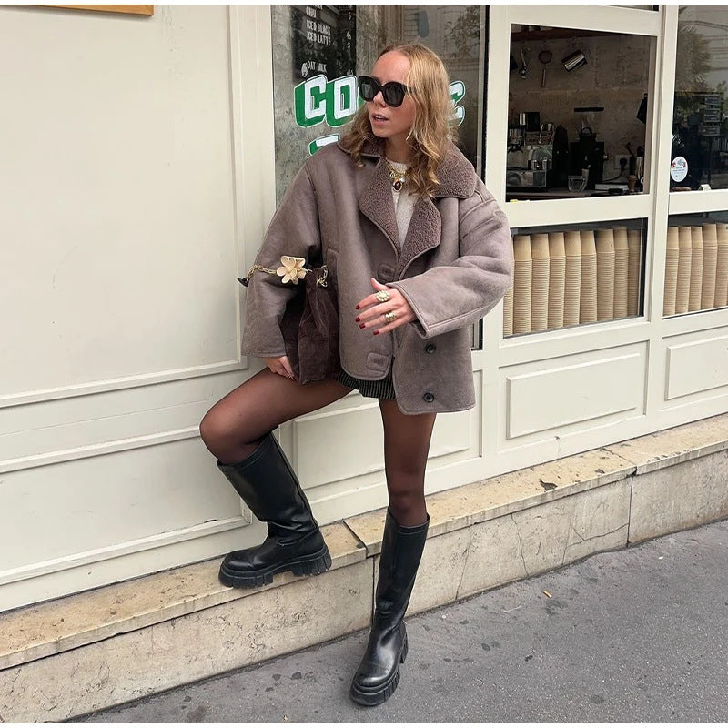 Synthetic leather jacket for women with plush lining Lune London