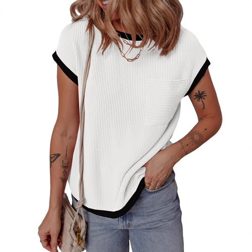 Boxy textured T-shirt for women with pocket Amarae
