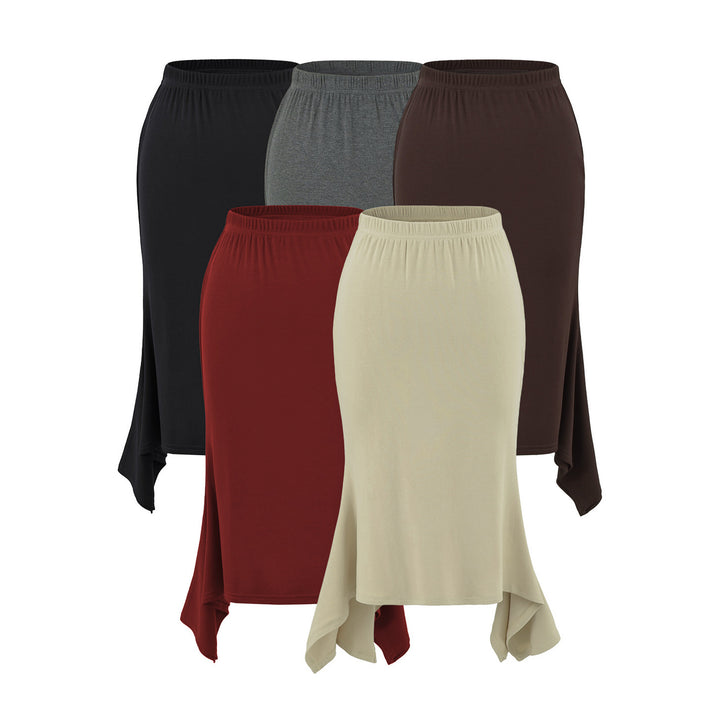 Women's Asymmetrical Jersey Midi Skirt with Elastic Waistband and Jagged Hem Amarae