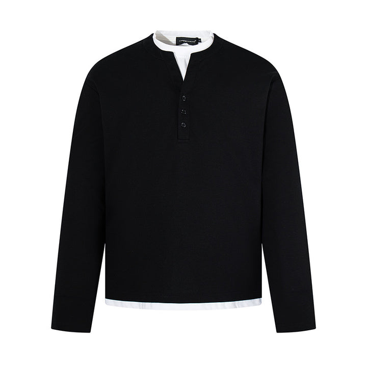 Men's Long-Sleeve Henley Layer Shirt with Contrasting Inner Collar and Modern Regular Fit Amarae