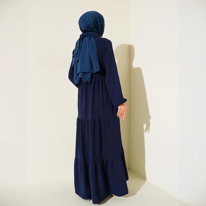 Maxi dress for women with voluminous skirt and fine fringes Lune London