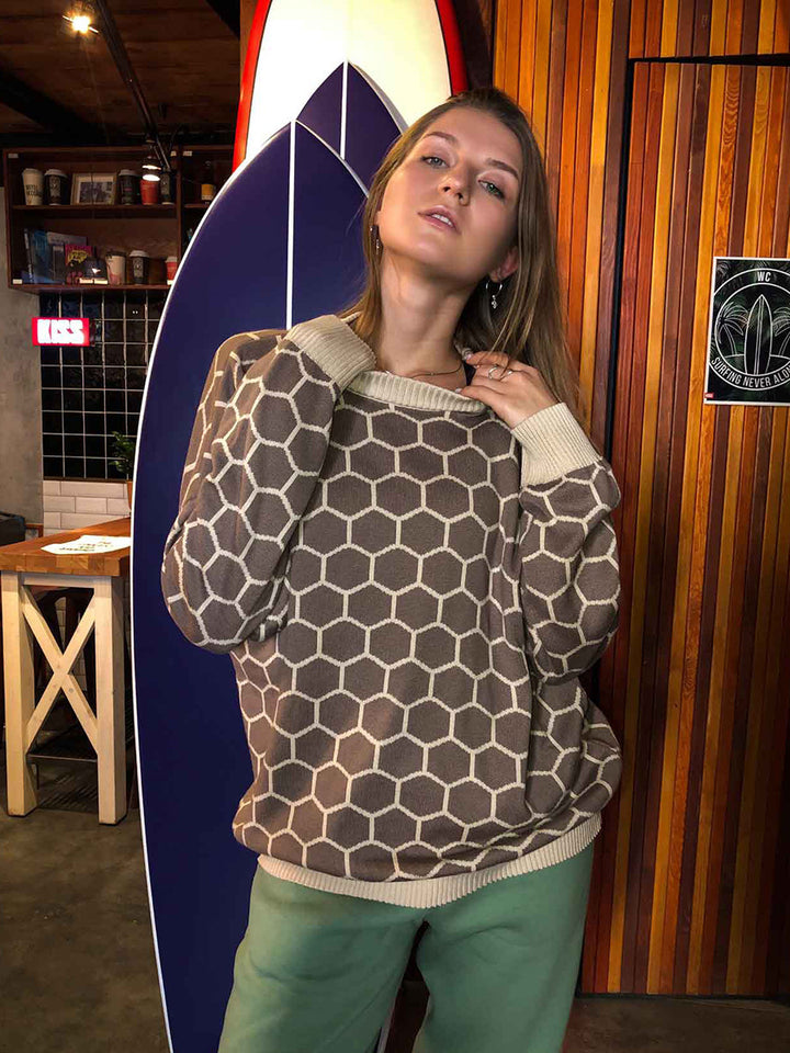 Ladies creative knitted sweater with honeycomb pattern Lune London