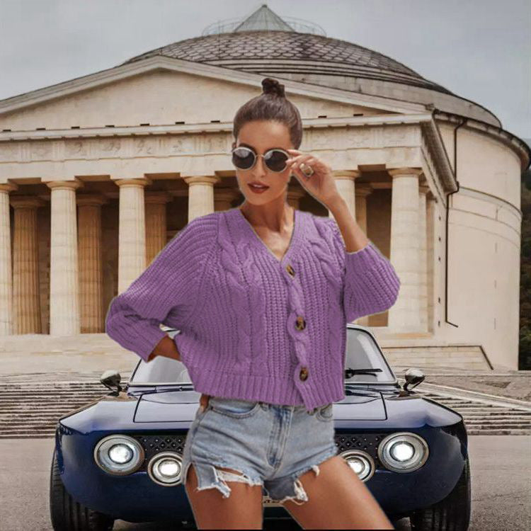 Thick knit jacket for women with button design and casual chic look