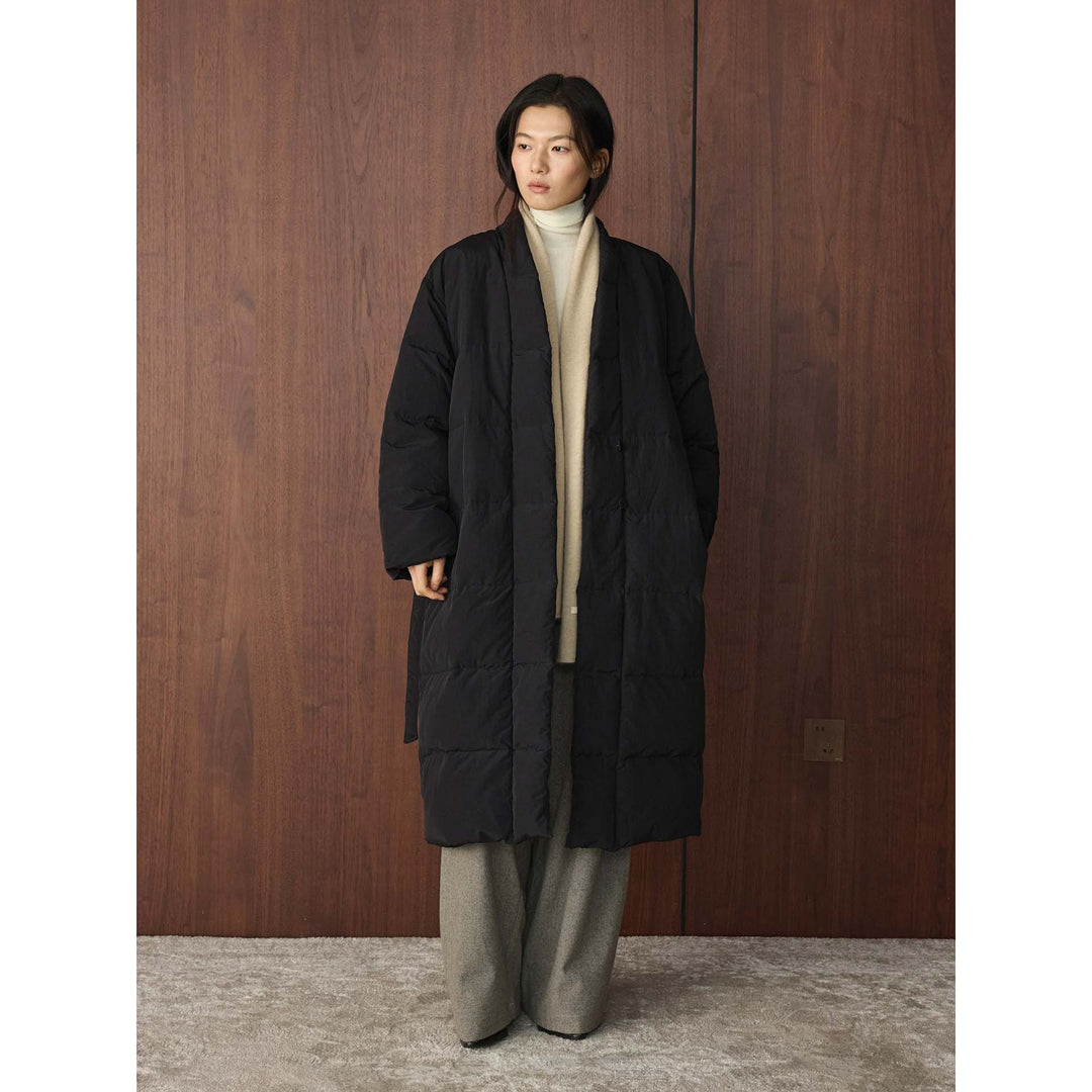 Women Longer quilted coat with kimono-like collar and oversized silhouette Amarae