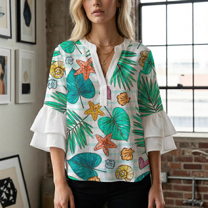 Women's blouse with voluminous ruffled sleeves and modern design Lune London