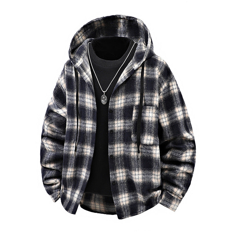 Men's casual checked hoodie with button design Lune London