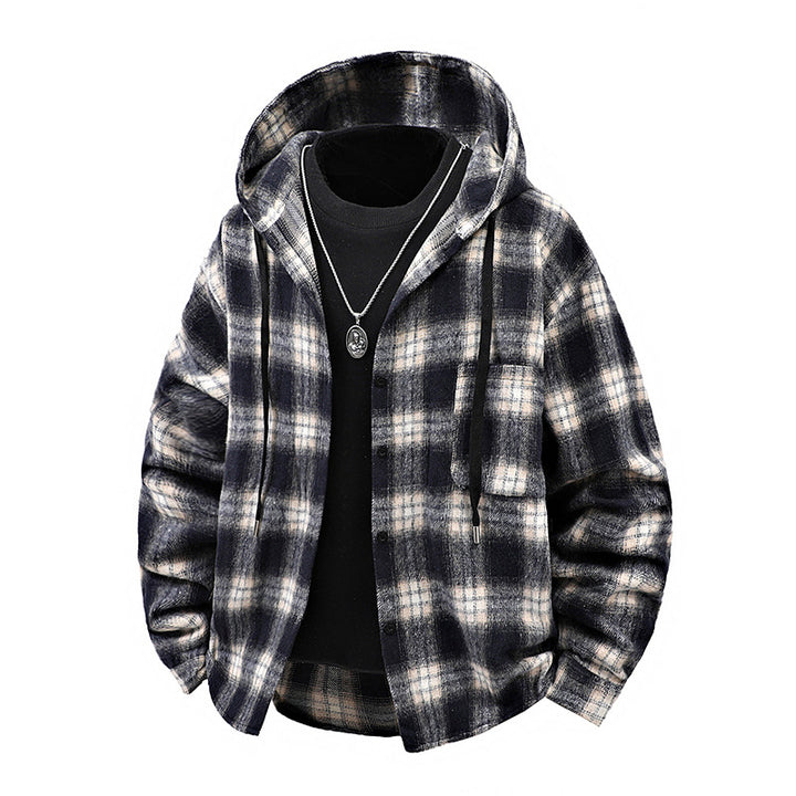 Men's casual checked hoodie with button design Lune London