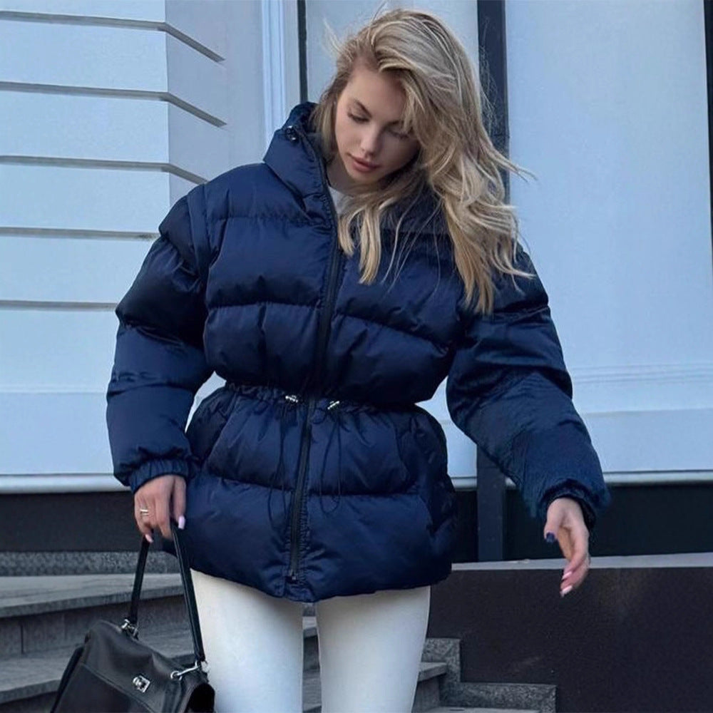 Women's Padded Hooded Quilted Jacket with Drawstring Waist and Boxy Sleeves Amarae