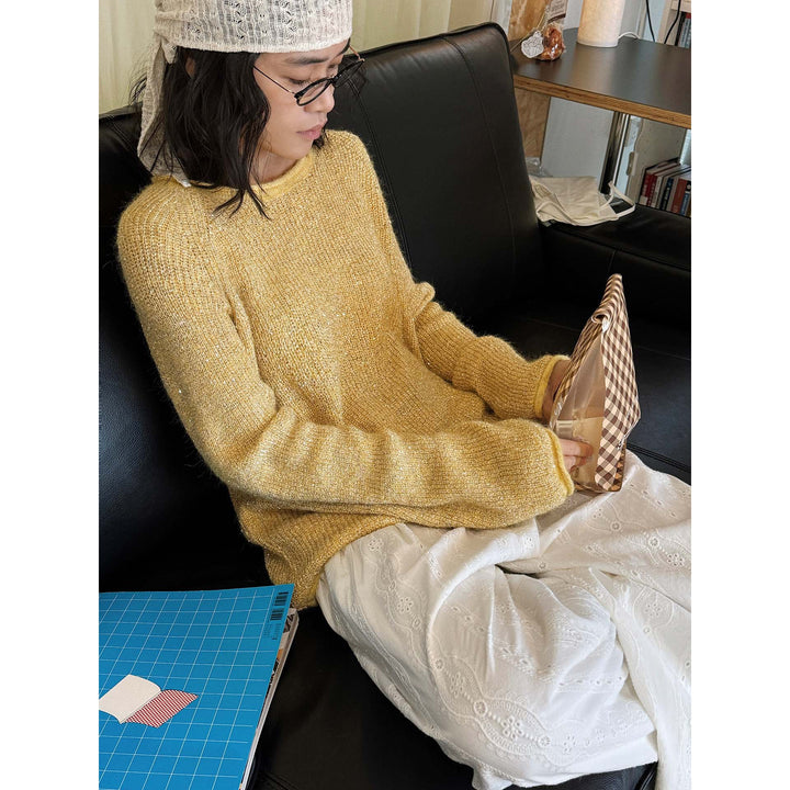 Women's Boucle-Mohair Sweater with Round Neck and Subtle Glitter Effect Amarae