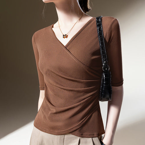 Women's Wrap Top with Sophisticated Draping and Figure-Friendly Cut Amarae