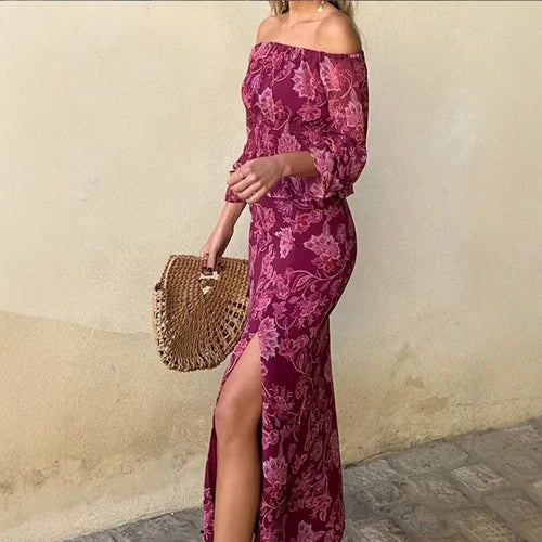 Maxi skirt for women with a floral design and elegant slit details Amarae