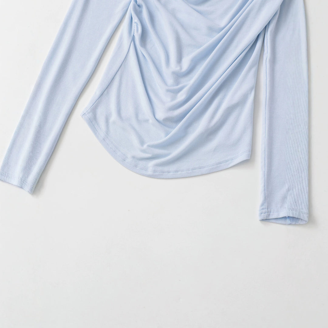 Women's Waterfall Collar Long Sleeve Shirt with Draping and Tailored Wrap Look Amarae