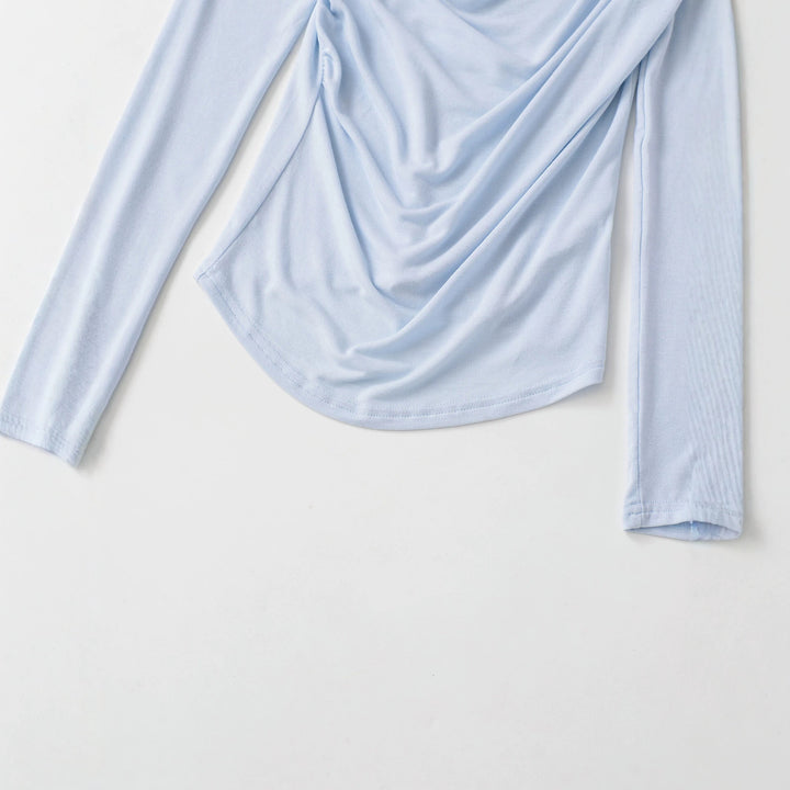 Women's Waterfall Collar Long Sleeve Shirt with Draping and Tailored Wrap Look Amarae