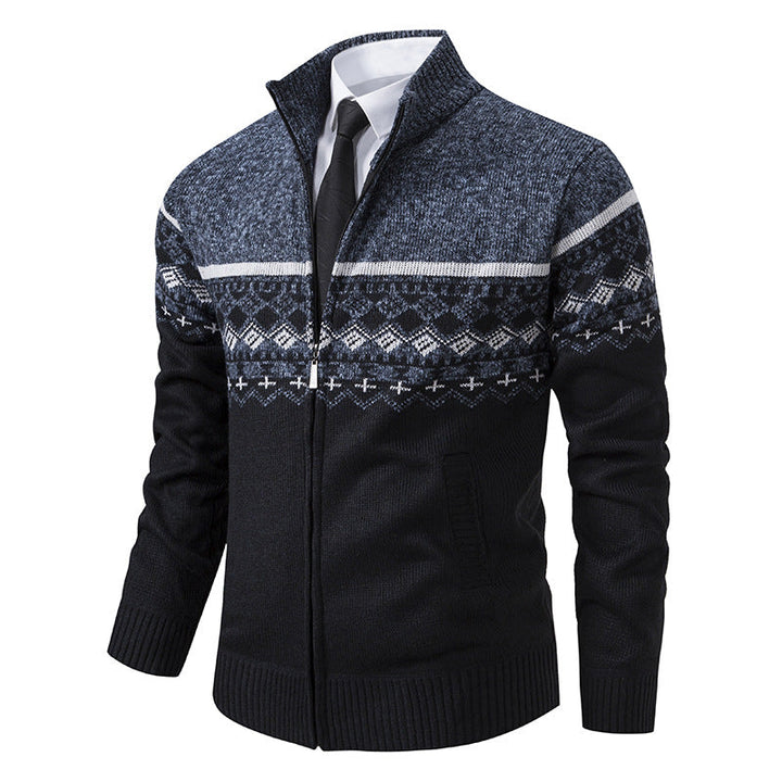 Men's Cardigan with Stand-Up Collar and Norwegian Pattern Lune London