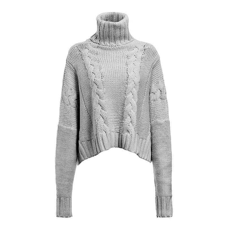 Chunky knit sweater for women with high collar and unique cable design Lune London