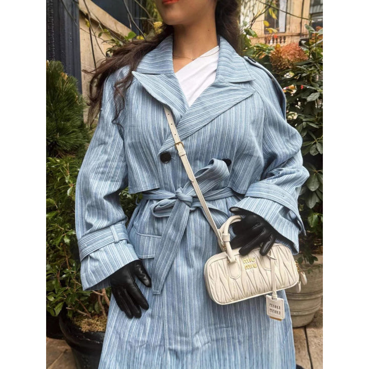 Trench coat for women with striped design and tie belt Lune London