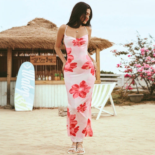 Robe maxi femme avec design floral et bretelles spaghetti ajustables Chic & Stil
