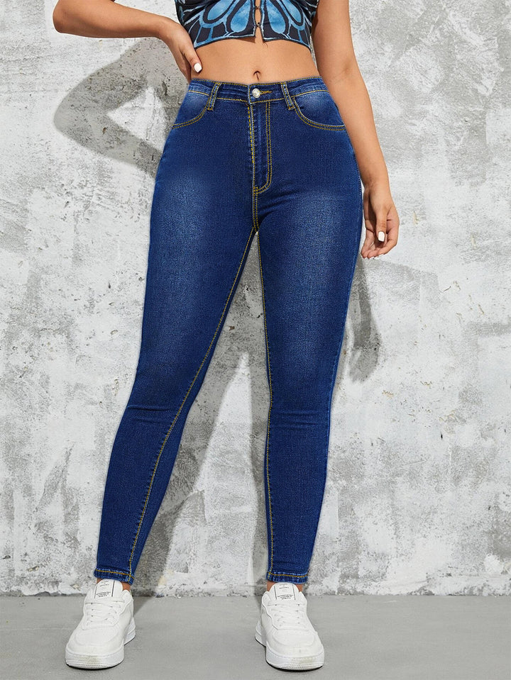 Women's High-Waisted Stretch Skinny Jeggings in Realistic Jeans Look with Figure-Flattering Waistband Amarae
