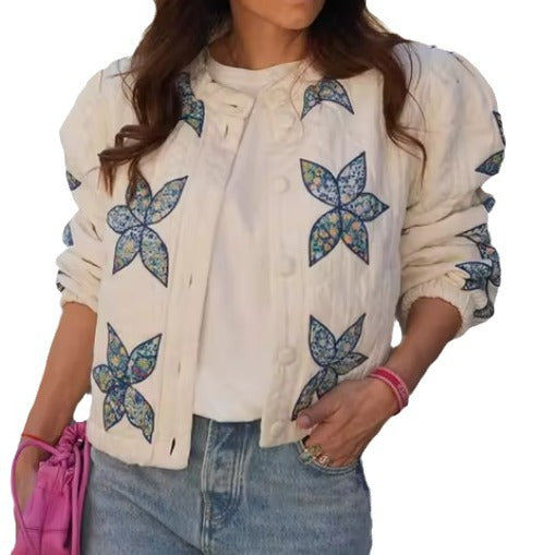 Ladies quilted jacket with floral design and elastic edges Lune London