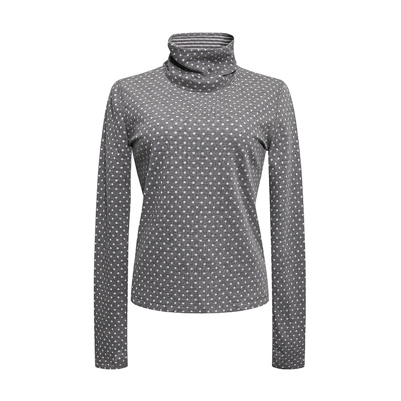Women's roll-neck fine-knit shirt with polka dot pattern and elastic jersey Amarae