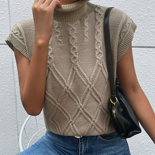 Woman Cozy Twisted Knit Sleeveless Chic Pull and Style