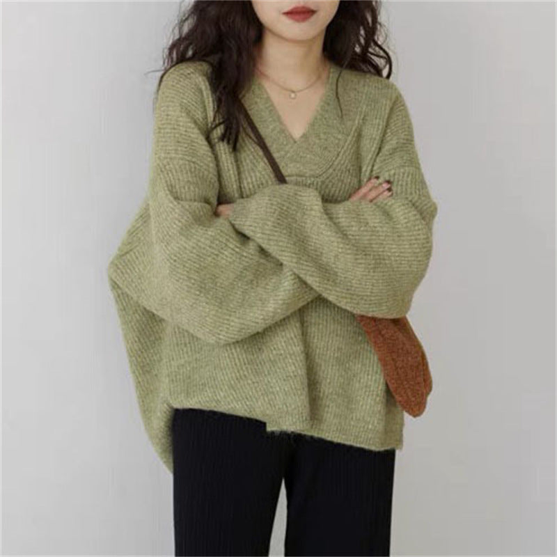 Pull en tricot épais à col V pour femme Chic & Stil