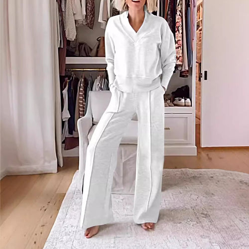 Ensemble de vêtements de loisirs confortables pour femmes avec col en V et coupe ample Chic & Stil
