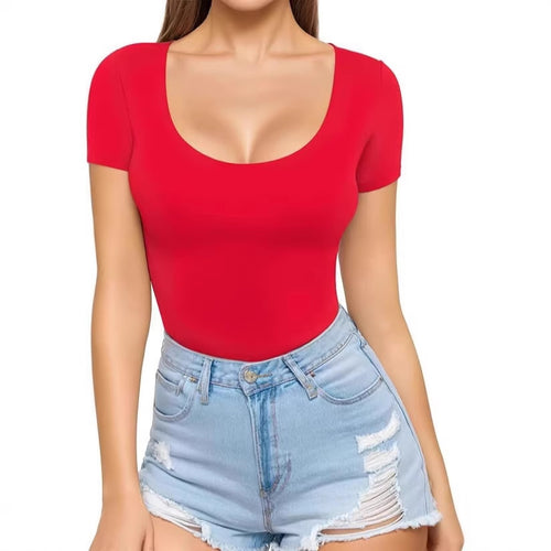 Women's fitted short-sleeve bodysuit with round neckline and seamless design Amarae