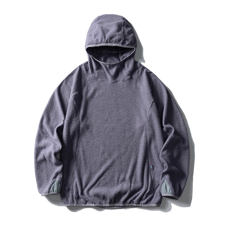 Unisex oversized fleece hoodie with teddy fleece, high collar and elastic hem