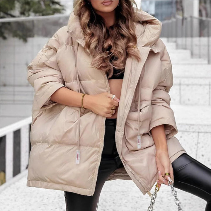 Ladies Oversized Padded Jacket with Practical Pockets and High Collar Amarae