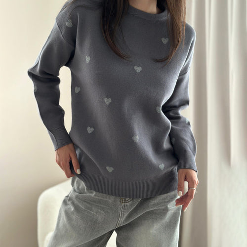 Fall knitted sweater for women with heart pattern and comfortable fit Amarae