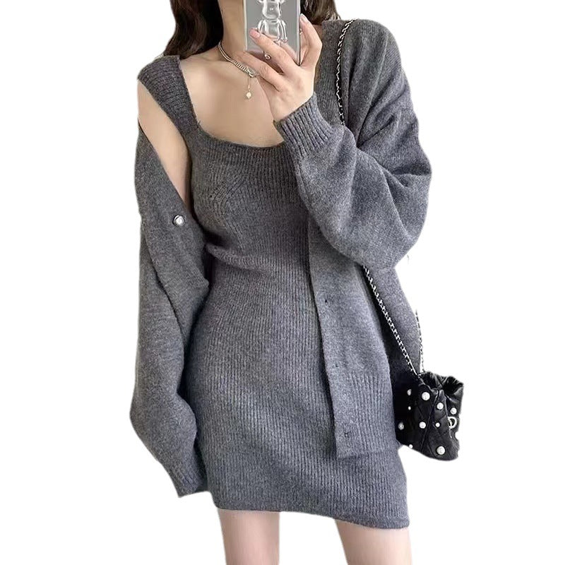 Robe longue en tricot pour femme avec décolleté en V profond et patte de boutonnage décontractée Chic & Stil