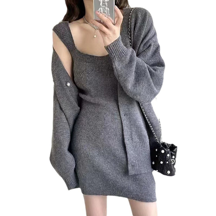 Robe longue en tricot pour femme avec décolleté en V profond et patte de boutonnage décontractée Chic & Stil