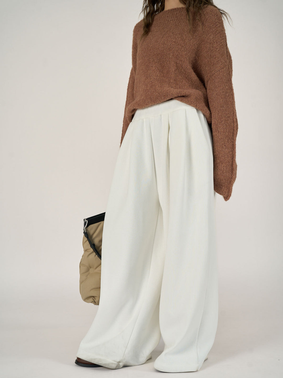 Women's High-Waisted Relaxed Palazzo Trousers with Pleats and Elastic Comfort Waist Amarae