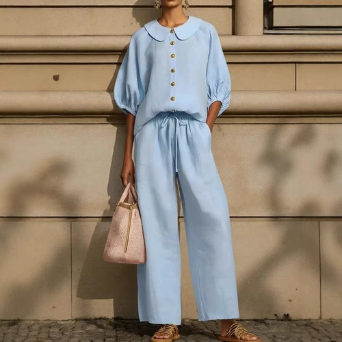 Women's Airy Two-Piece with Modern Collar and Button Details Amarae