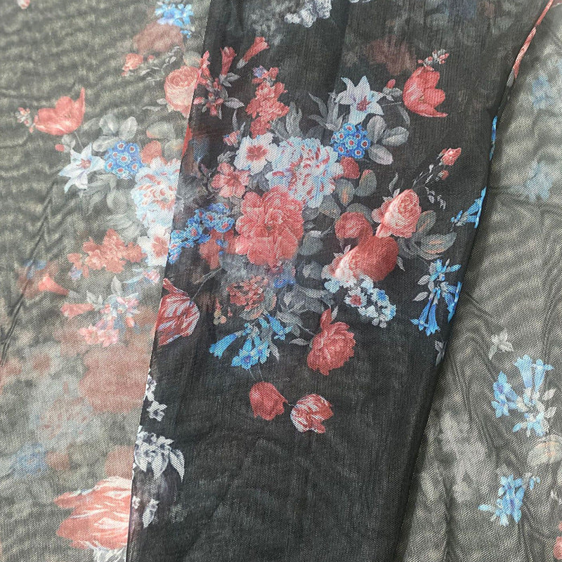 Men Long Sleeve T-shirt with Floral Pattern and Sheer Fabric Lune London