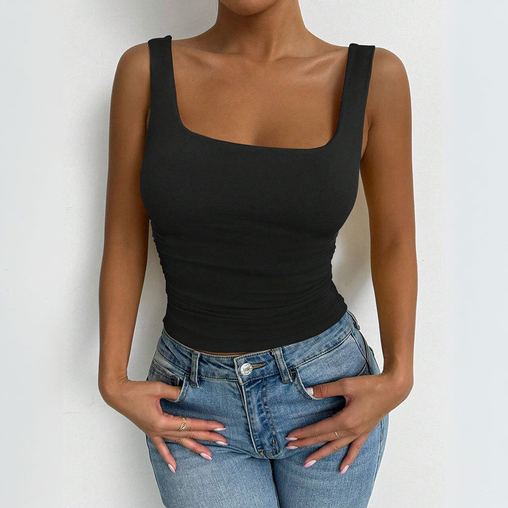 Haut ajusté pour femmes avec encolure carrée et détails volants Chic & Stil