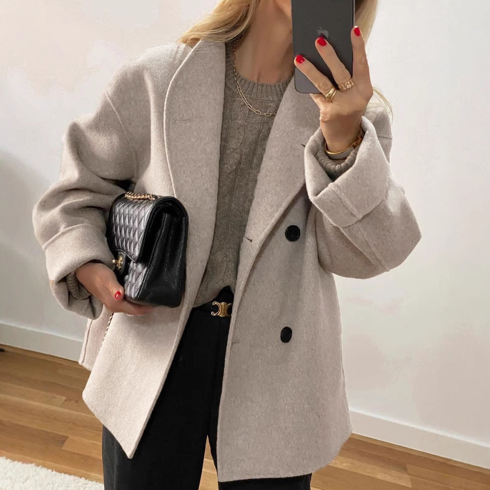 Femme veste en laine élégante avec boutonnage double et coupe décontractée Chic & Stil