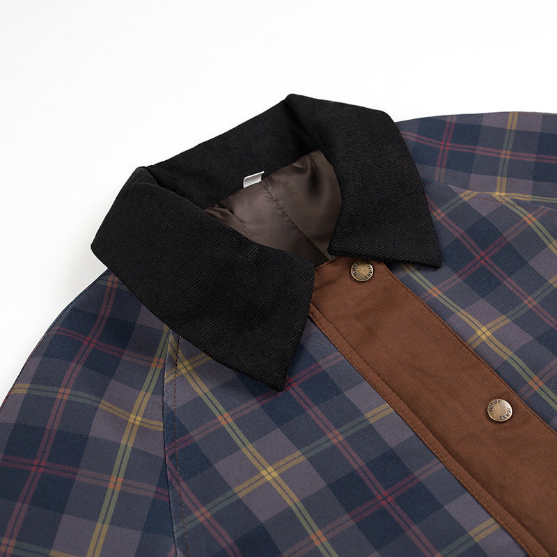 Women’s Oversize Checkered Field Jacket with Waxed Look and Snap Button Placket Amarae
